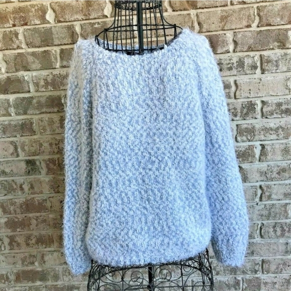 Shaggy Eyelash Sweater Stretchy Blue Grey White NWOT XL - Picture 2 of 14